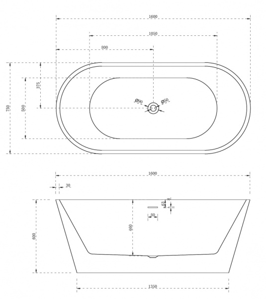 Акриловая ванна ABBER AB9320-1.6 белая