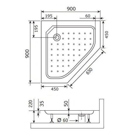 Душевой поддон трапеция RGW STYLE-TR 90х90, 16180599-11