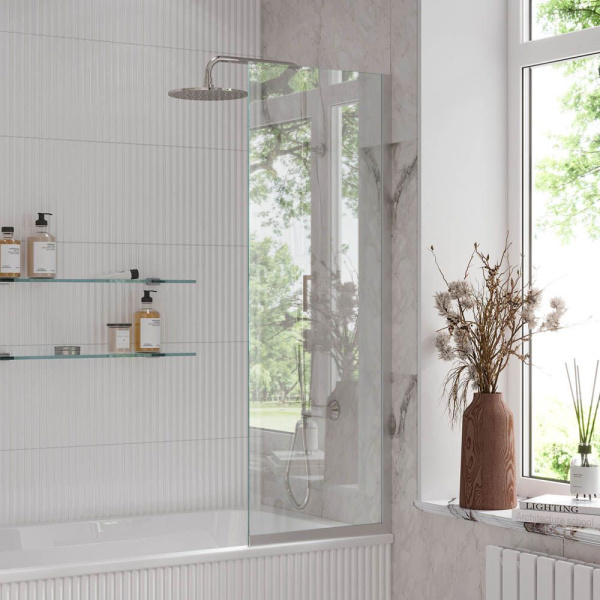 Стеклянная перегородка, шторка на борт ванны Reflexion RX14050CСR-07 140х50см фиксированная, прозрачное закаленное стекло 8мм, хромированный профиль