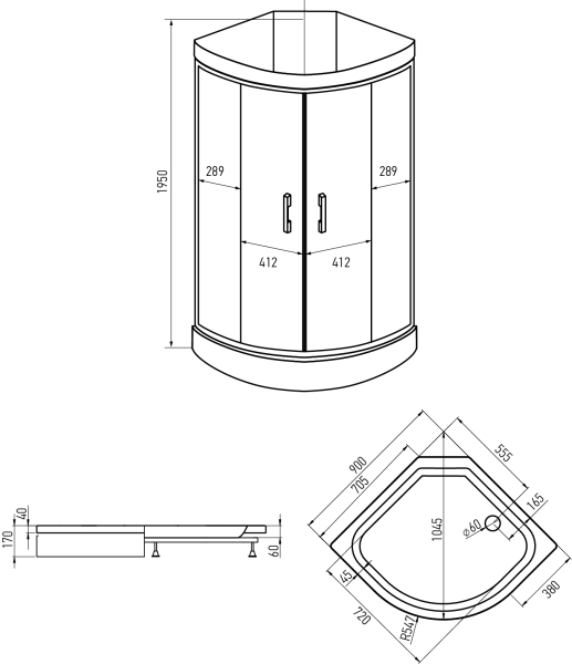 душевая кабина ERLIT™ ER3509PE-C4-RUS (900*900*2150)