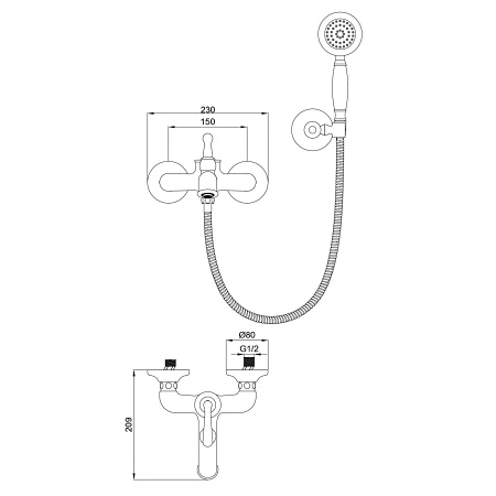 Смеситель для ванны с душем WONZON & WOGHAND, Черный матовый (WW-88639008-MB)