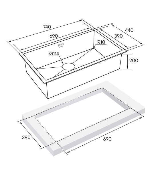 Мойка Paulmark GERBERG 74 UNI PM257444-GM 440х740х200 мм, нержавеющая сталь, вороненая сталь