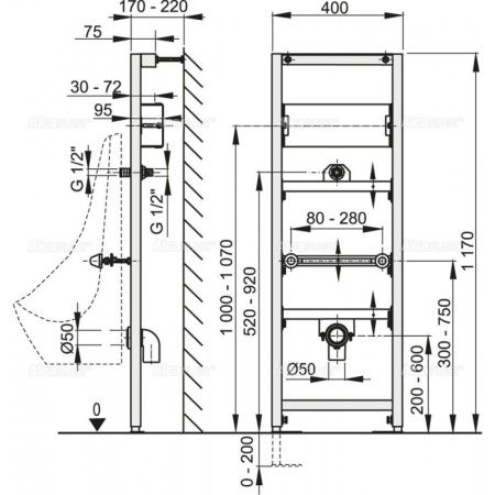 Инсталляция для писсуара AlcaPlast A107S/1200