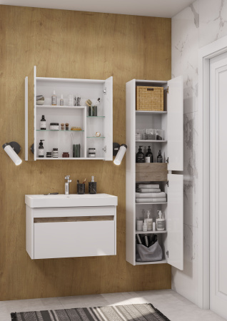 Шкаф навесной AQUATON Марти белый глянец, дуб эндгрейн 1A270203MY010