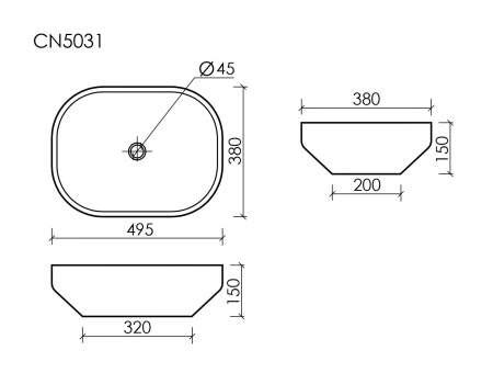 Умывальник чаша накладная прямоугольная Ceramicanova Element 500*380*150мм, Белый, CN5031