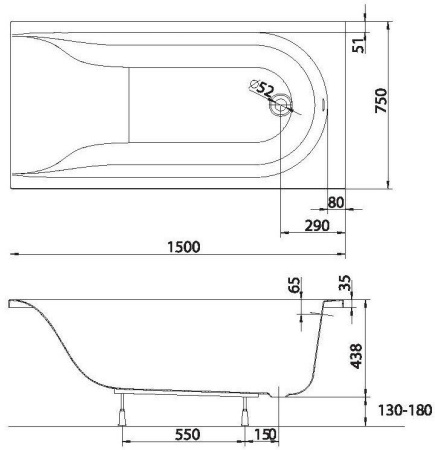 Акриловая ванна Kolo Mirra XWP3350000 150х75 с ножками