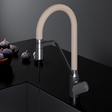 F8007826 Like, Смеситель для кухни AM.PM с каналом для питьевой воды и гибким изливом, черн., бежевый излив