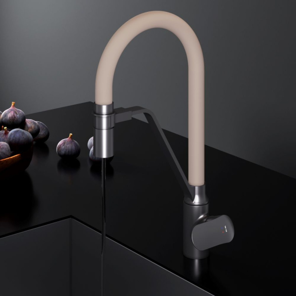 F8007826 Like, Смеситель для кухни AM.PM с каналом для питьевой воды и гибким изливом, черн., бежевый излив