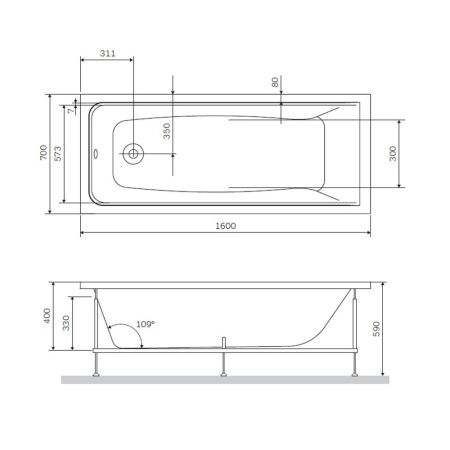 Ванна акриловая AM.PM Gem W90A-160-070W-A 160х70 см