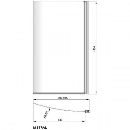 Шторка для ванны Poolspa Mistral-N 90x153 хром+транспарент PI4000097