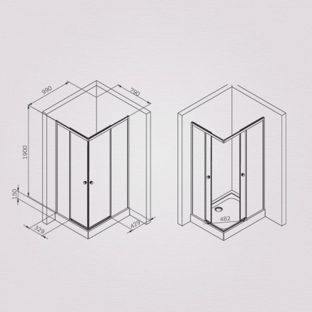 W94G-403-100280-MT1K X-joy Душевое ограждение AM.PM прямоугольн.,раздвиж.двери 100x80 хром мат