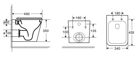 Унитаз подвесной Azario Teramo 490х345х355 безободковый,  квадратный с системой антивсплеск (Торнадо) в комплекте с сидением микролифт (AZ-0052-UQ)