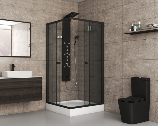 Душевой уголок Niagara Eco NG-009-14QT (90х90х195) низкий поддон(13см),черный,стекло тонированное,