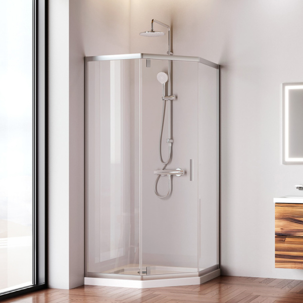 W90G-405-090MT Душевое ограждение AM.PM Gem 5-corner Pivot 90x90 стекло прозрачное, профиль матовый хром