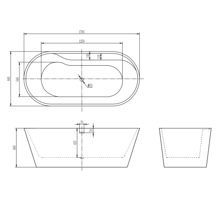 Ванна AQUAme акриловая отдельностоящая AQM3505GW-R