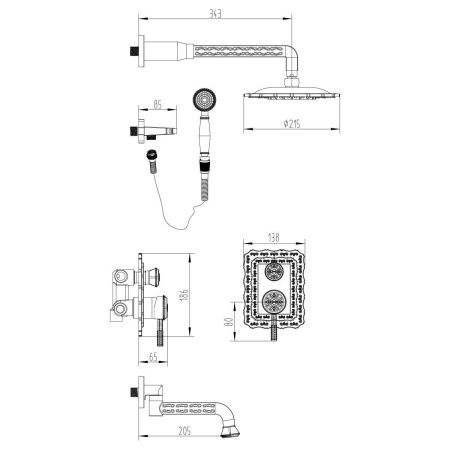 Смеситель Lemark Jasmine LM6622B для ванны и душа, встраиваемый