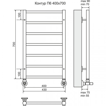 Полотенцесушитель Terminus Контур П6 400х700