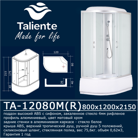 Душевая кабина Taliente TA-12080M(R) 120х80 асимметричная