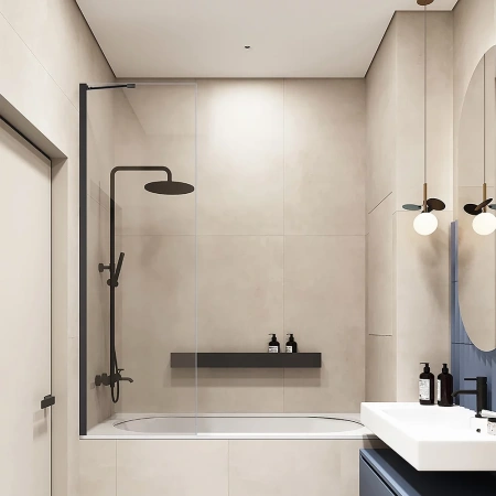 Шторка на ванну Veconi Palau PL-84B, 500x1500, черный, стекло прозрачное