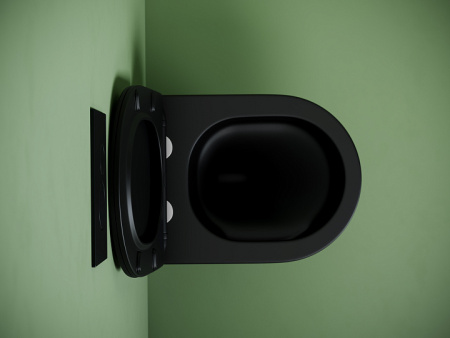 Подвесной унитаз Ceramicanova UNO безободковый, смыв Торнадо, с крепежом для полностью скрытого монтажа, ультратонким сидением с функцией быстрого снятия и крышкой с функцией плавного закрытия, цвет черный матовый CN11001TMB