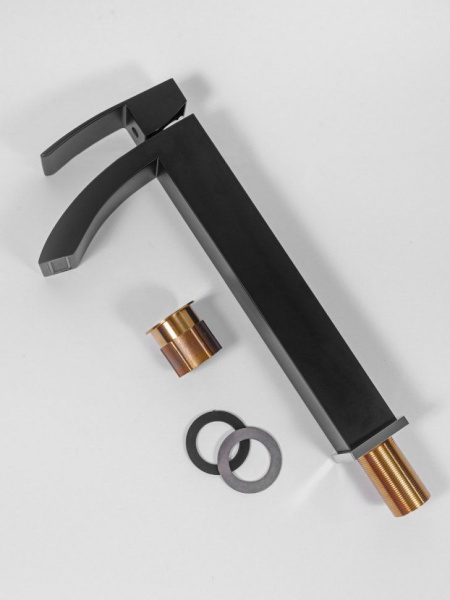 Cмеситель для раковины Высокий Hansberge H2077 Черный хром