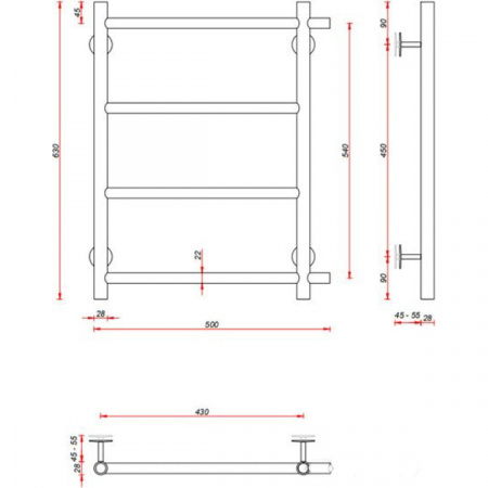 Полотенцесушитель Fincopper (FCEB) с боковым подключением 630х500 RAL (белый)