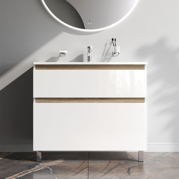 M85AFSX1002WG X-Joy База под раковину AM.PM, напольная, 100 см, 2 ящика, белый глянец