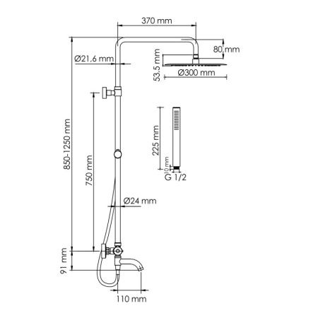 Душевая система WasserKRAFT A288.160.217.BM Thermo с термостатическим смесителем