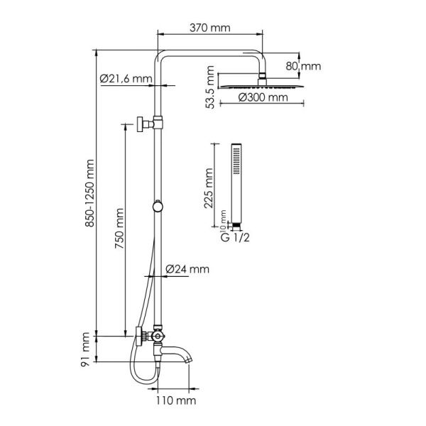 Душевая система WasserKRAFT A288.160.217.BM Thermo с термостатическим смесителем