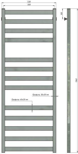 Полотенцесушитель водяной Stinox Verona Luxe 500x1400, нижнее подключение, хром, 1/2" ВР (внутренняя резьба), 13 перекладин