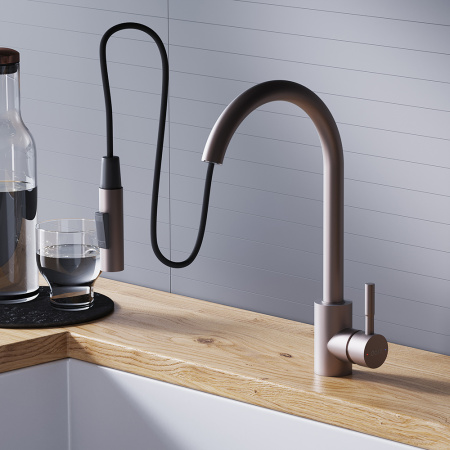 D3007511 Logic Кухонный смеситель Dorff  с вытягивающимся изливом, сатин