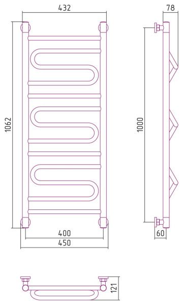 Полотенцесушитель Сунержа Элегия+ 1000x400 00-0205-1040