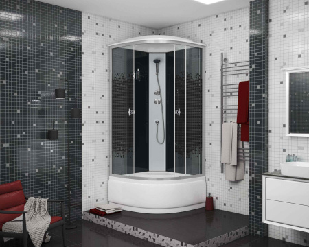 Душевая кабина Niagara Eco NG-7509-14BLACK (100х100х215) высокий поддон(40см),стекло мозаика,4 места