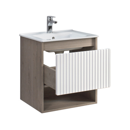 Тумба под умывальник Belux подвесная Долли 50-01 Белый глянцевый / Дуб Денвер