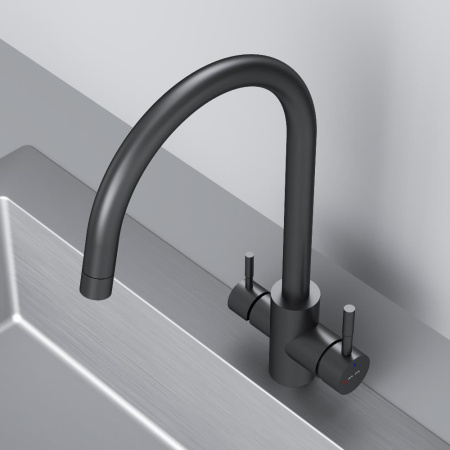 F85B07722 X-Joy S, Смеситель для кухни AM.PM с С-изливом с каналом для питьевой воды, черный