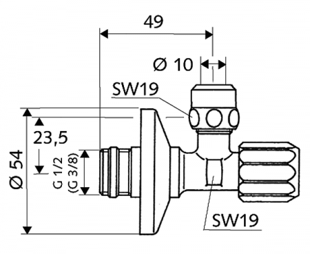 Угловой вентиль Schell 1/2" x 3/8" c фильтром 049490699