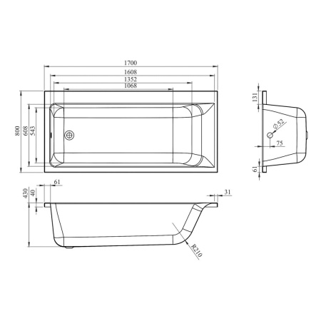 Акриловая ванна Lavinia Boho Catani 170х80 L 3712170L