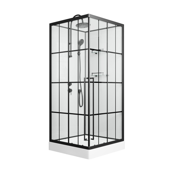Душевая кабина Niagara Standart ST90/15QL/KL/BKT (90х90х225) низкий поддон(15см),черный,стекло прозрачное