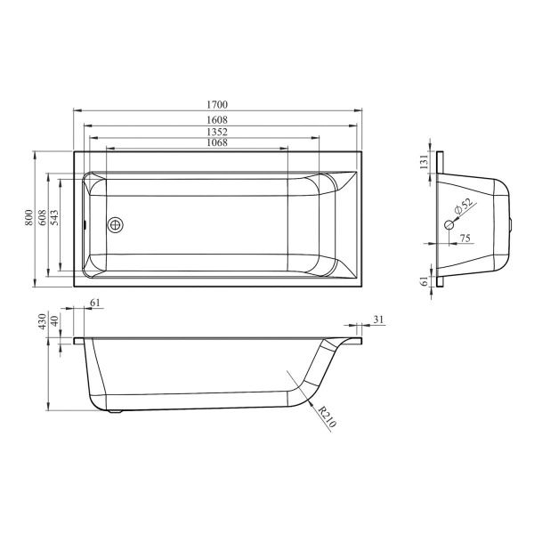 Акриловая ванна Lavinia Boho Catani 170х80 L 3712170L