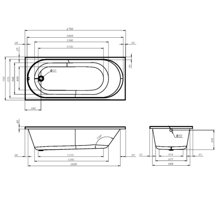W94A-175-075W-A X-joy Ванна акриловая AM.PM 175х75 см