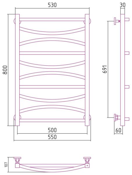 Полотенцесушитель Сунержа Ажур 800х500 Без покрытия 00-0255-8050