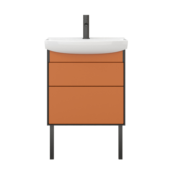 Тумба под умывальник Belux Клермонт напольная 60-02 Черно-медный матовый / Лён антрацит