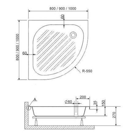 Душевой поддон полукруглый RGW BP/CL-S 16180488-51 80х80х27 см