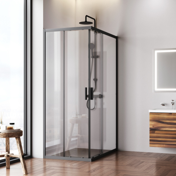 W90G-403-120280-BT Gem Душевое ограждение AM.PM прямоугольн.,раздвиж.двери 120x80 черный мат.,стекло прозрачное