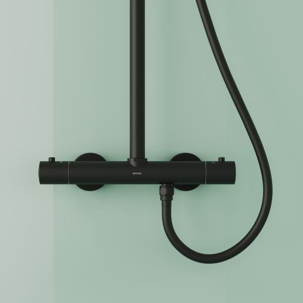 Душевая стойка SANCOS Game для душа с термостатическим смесителем, верхним и ручным душем, цвет черный матовый, арт. SC3002MB