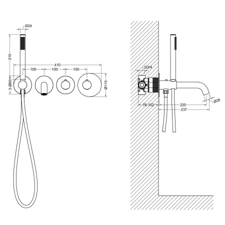 Встраиваемый смеситель для ванны с термостатом TIMO Saona 2324/03YSM, черный