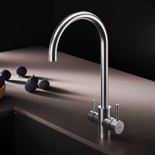 F85B07711 X-Joy S, Смеситель для кухни AM.PM с С-изливом с каналом для питьевой воды, сатин