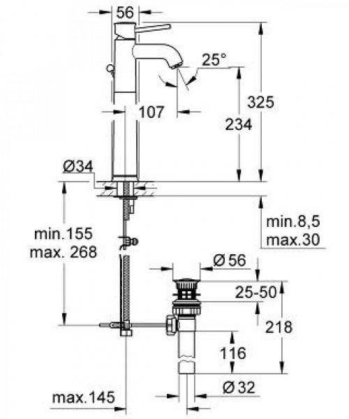 Смеситель для умывальника Смеситель Grohe BauClassic 32868000