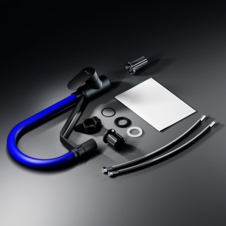 F8007827_xxx Like, Смеситель для кухни AM.PM с каналом для питьевой воды и гибким изливом, черн., синий