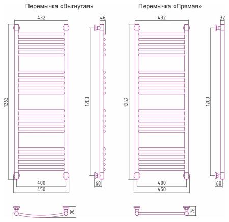 Полотенцесушитель Сунержа Богема+ 1200x400 Без покрытия, выгнутая перемычка 00-0221-1240